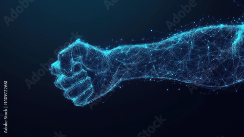 Digital arm, fist, power, dark background, network, technology, concept, strength