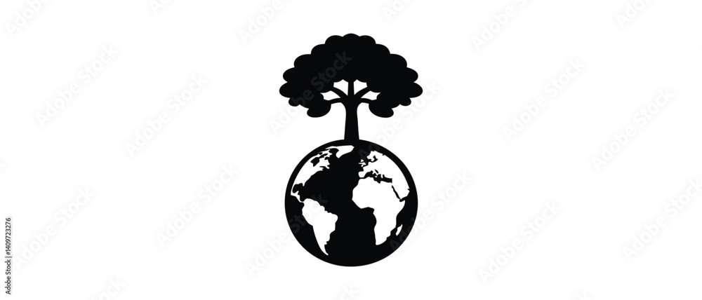 Earth Day globe and tree Silhouette Earth Day globe and tree Silhouette