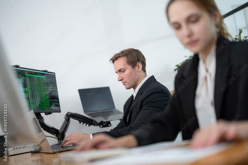Business professionals collaborating in a modern office space during working hours Business professionals collaborating in a modern office space during working hours
