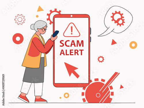 Senior Victim of Phone Scam – Vector Illustration on Fraud Awareness