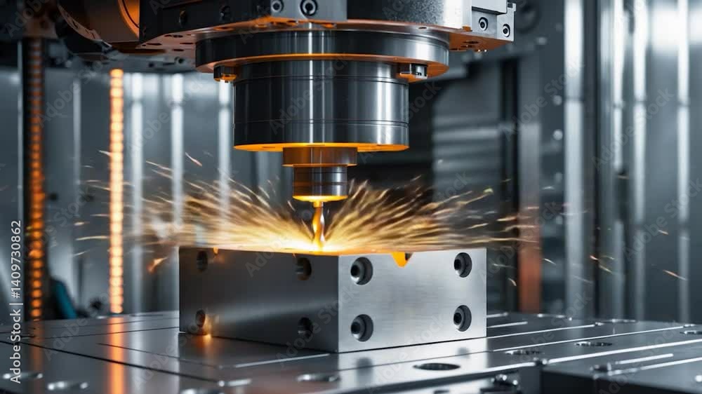 Robotic drilling and milling in automated CNC turning within a factory. Concept banner for the metal machining sector backdrop. Robotic drilling and milling in automated CNC turning within a factory. Concept banner for the metal machining sector backdrop.