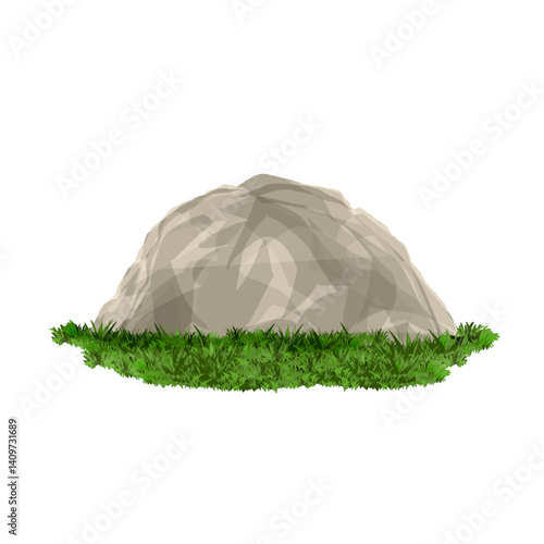 vector illustration of a stone with grass without background