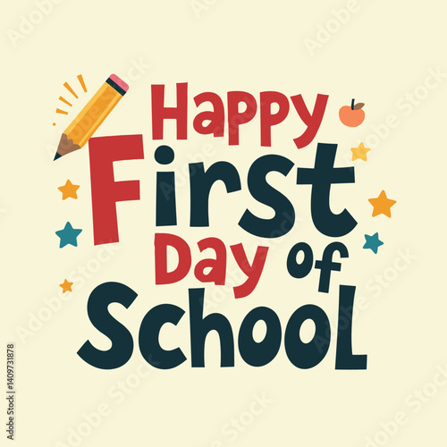 Colorful back-to-school illustration, perfect for greeting cards and announcements. Fun design with a pencil.