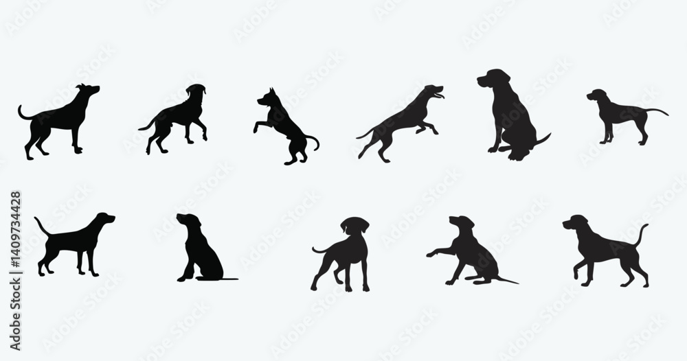 Black vector silhouettes of dog, and other wild animals illustrate a nature collection icon set. Black vector silhouettes of dog, and other wild animals illustrate a nature collection icon set.