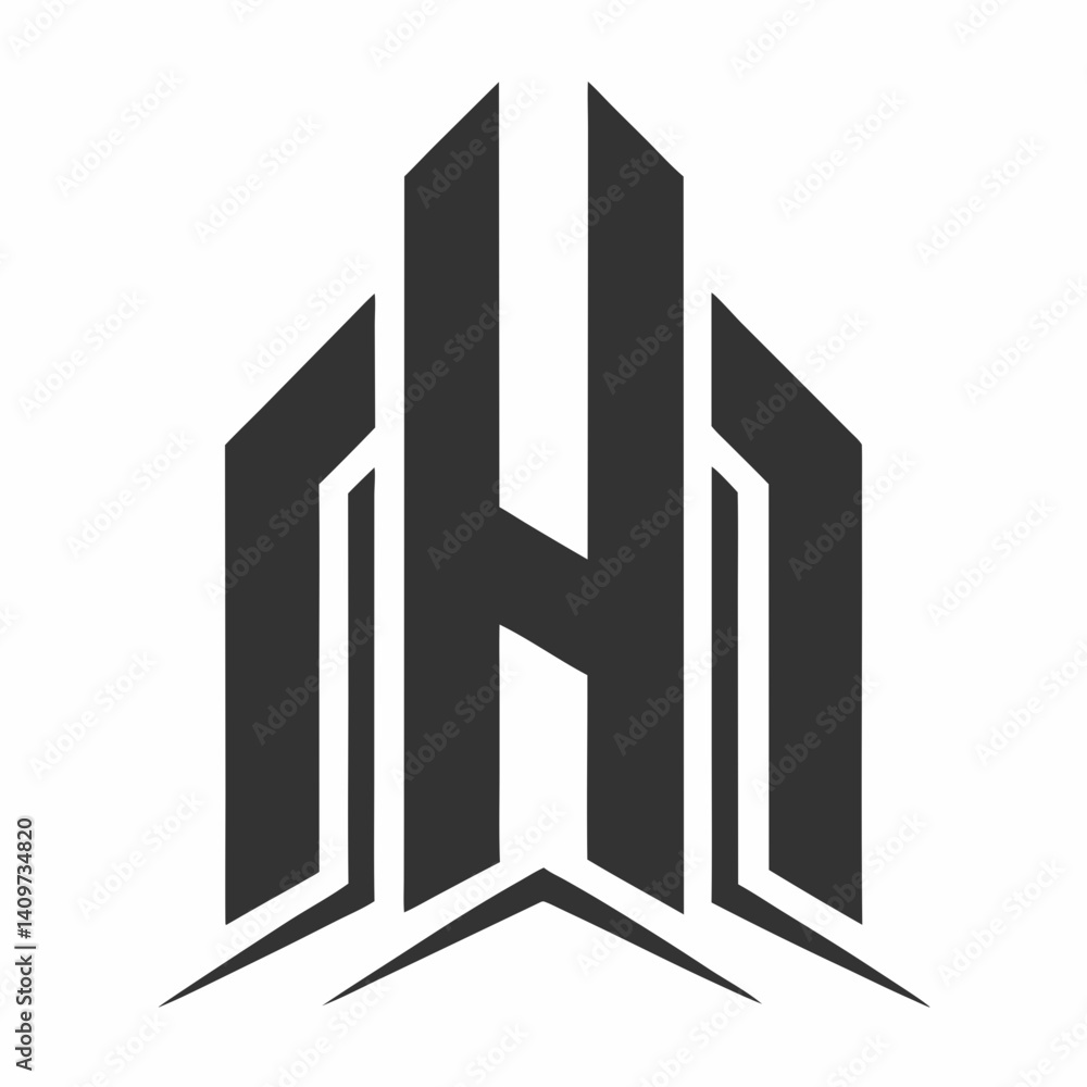 A simple geometric logo using an abstract H shape made of clean A simple geometric logo using an abstract H shape made of clean