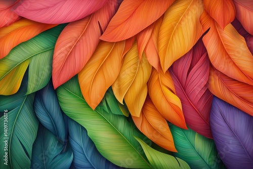 Wallpaper Mural Vibrant tropical leaves layering in a colorful display nature scene artistic illustration lush environment close-up view decorative concept Torontodigital.ca