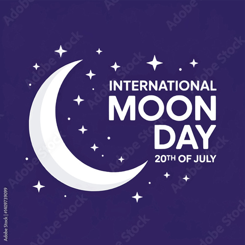International Moon Day Vector with Crescent Moon, Space Awareness Design