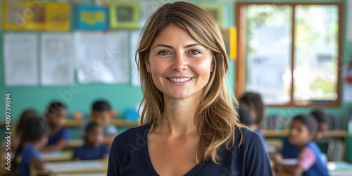 Obraz na płótnie female educator in an underfunded school, standing in a classroom with minimal resources w salonie