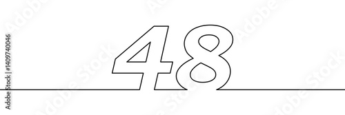 A single line drawing of a  fourty eight symbol. One line icon. Continuous line forty eighth number icon. Simple black outline of the number 48. Vector illustration