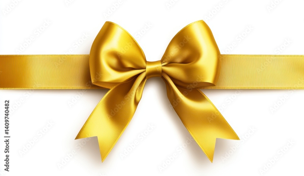 Elegant Yellow Bow on Satin Ribbon for Gift Wrapping Elegant Yellow Bow on Satin Ribbon for Gift Wrapping