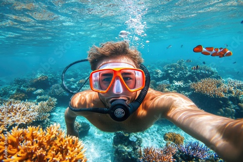 Wallpaper Mural Underwater selfie with vibrant coral reef and fish Torontodigital.ca