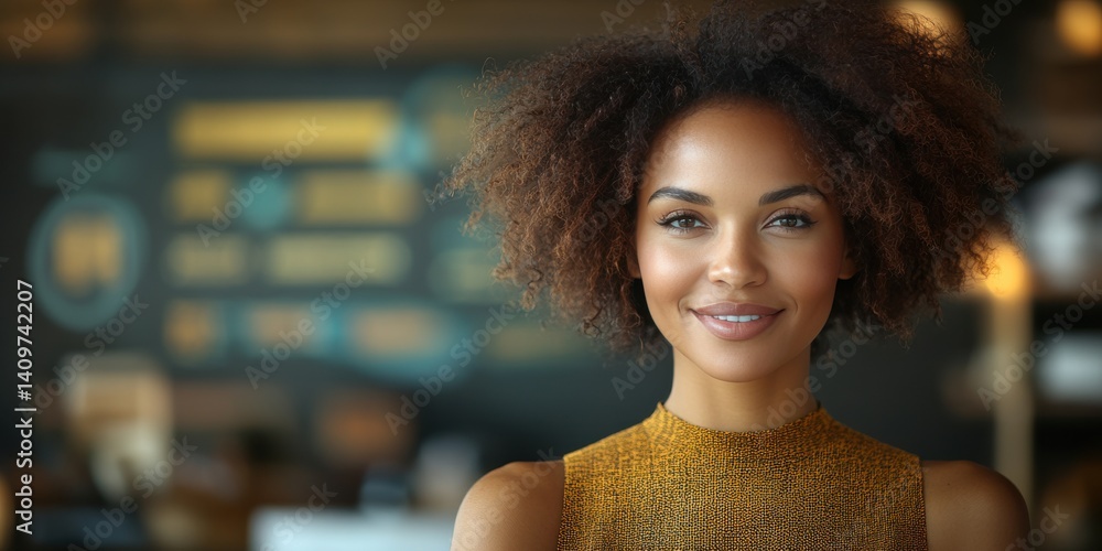 A woman with dreadlocks and gold earrings is smiling for the camera