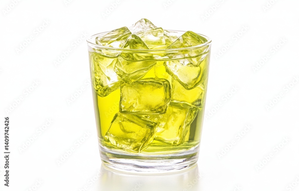 Refreshing Green Drink with Ice Cubes in Clear Glass Refreshing Green Drink with Ice Cubes in Clear Glass