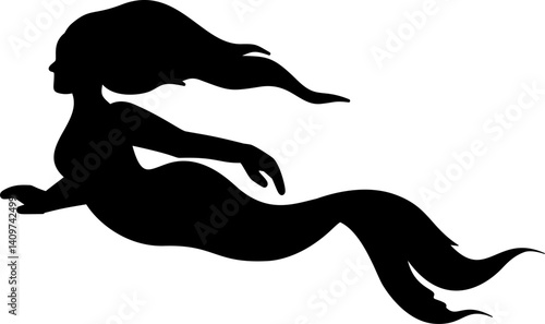 Hand drawn mermaid silhouette illustration