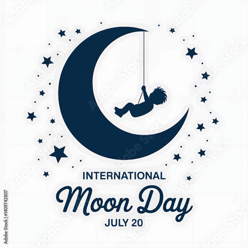International Moon Day Vector with Crescent and Stars, Space Awareness Design