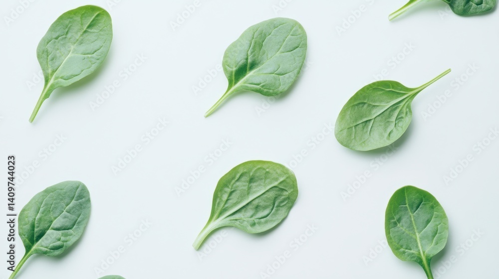 Fototapeta premium Fresh Spinach Leaves on Light Background for Healthy Cooking Decor