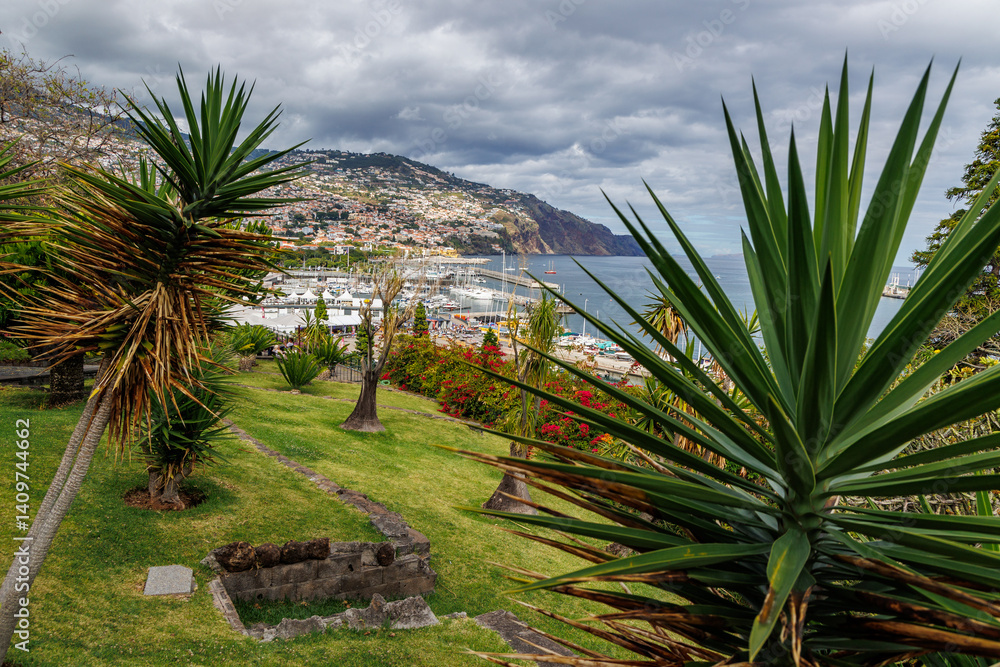 View frmo Santa Catarina Park in Funchal city, capital of Madeira Island, Portugal
