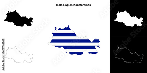 Molos-Agios Konstantinos blank outline map set