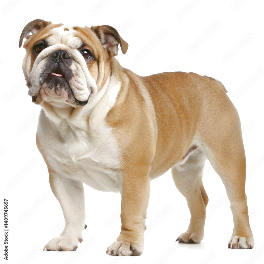 Portrait of a cute english bulldog standing on a white background pet dog animal breed canine Portrait of a cute english bulldog standing on a white background pet dog animal breed canine