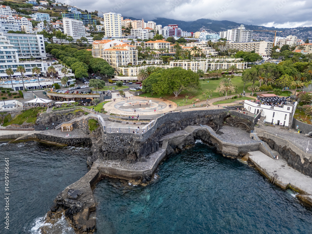 Shore in Lido area of Funchal city, capital of Madeira Island, Portugal