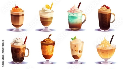 Delicious Variety of Coffee Drinks in Colorful Cups
