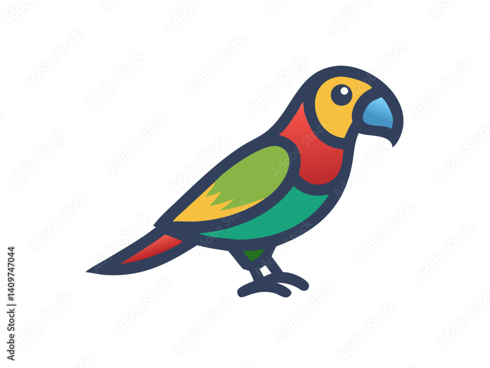Fototapeta premium Colorful cartoon parrot illustration against a white background. A vibrant, stylized illustration of a parrot. 