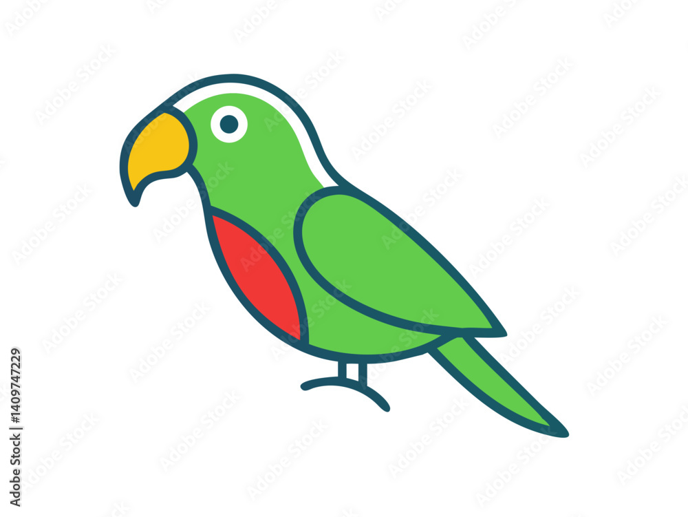Fototapeta premium Colorful cartoon parrot illustration against a white background. A vibrant, stylized illustration of a parrot. 