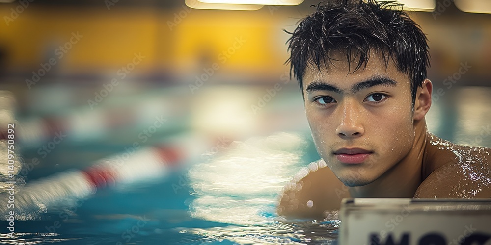 A man is in a pool and his face is wet