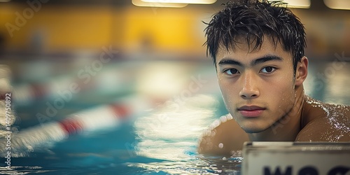 A man is in a pool and his face is wet
