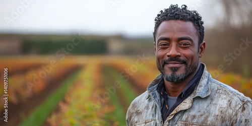 Obraz na płótnie A man with a beard and a smile is standing in a field of crops w salonie