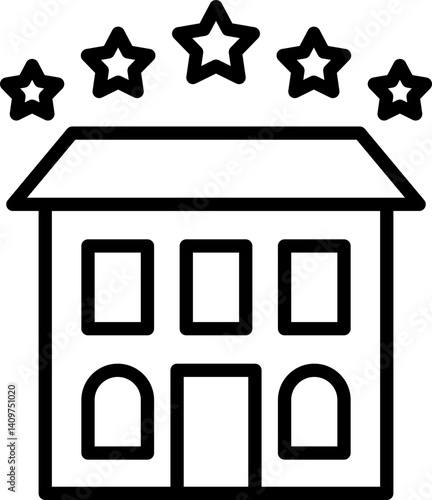 Hotel icon with stars for accommodation and service - Editable Stroke SVG, fully scalable.