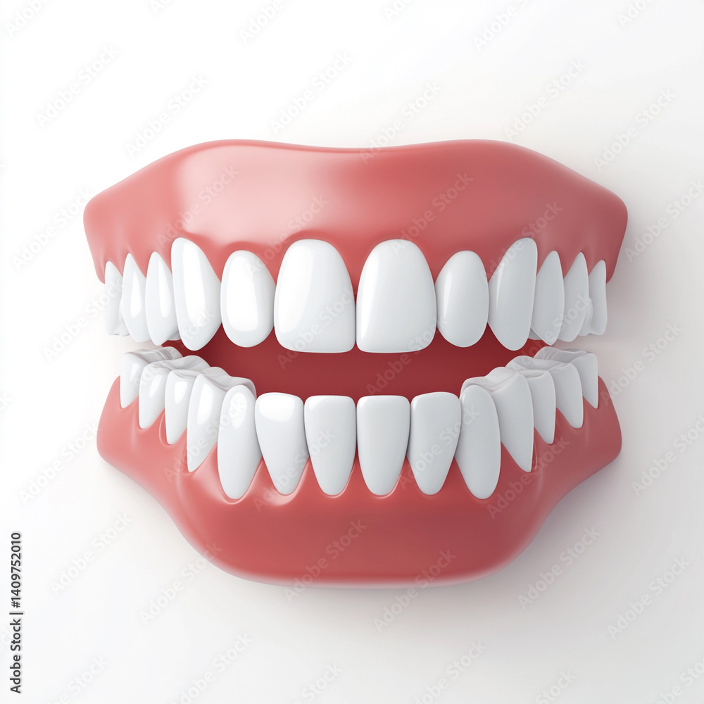 Obraz premium 3D rendered model of a wide-open human mouth with clean white teeth and gums, isolated on a white background, showcasing dental health and oral hygiene.