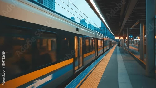 Wallpaper Mural Wide-angle shot of a sleek, modern train at a station, capturing urban travel vibes. Ideal for a travel video emphasizing speed and efficiency Torontodigital.ca