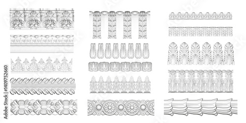 Three sets of decorative lines are shown, each with a different design. The lines are all white and appear to be drawn in black. The first set of lines is very simple, with only a few curves