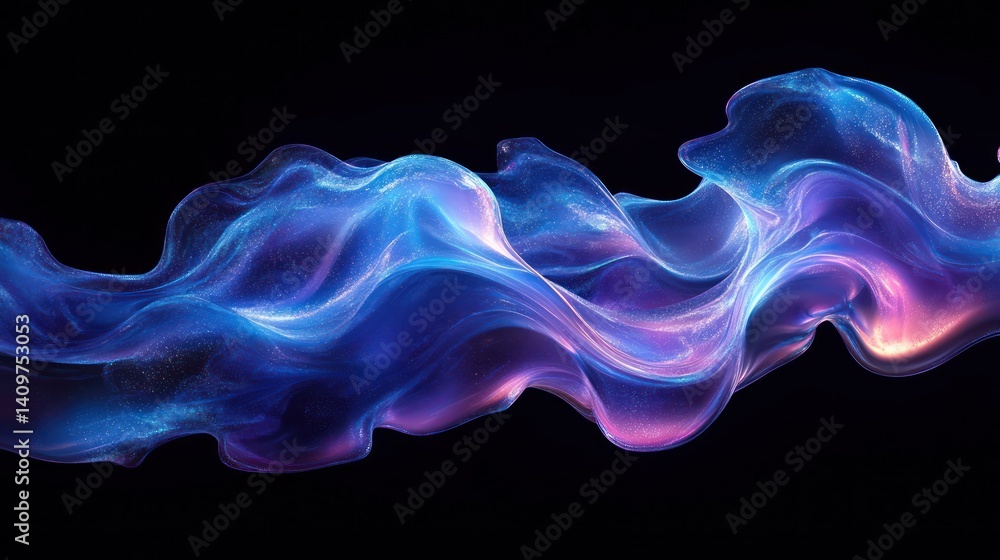 Fototapeta premium Abstract flowing neon light wave, dark background, digital art, website banner