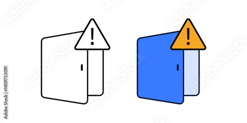 Open door with alert icon in color and outline styles. Security breach or warning symbol, ideal for cybersecurity, intrusion alerts, or access notifications.