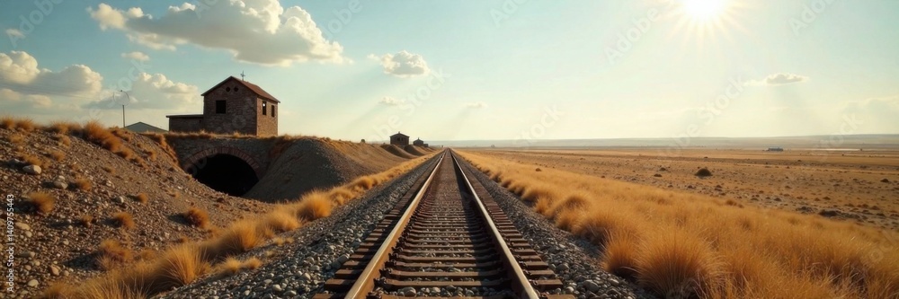 Fototapeta premium Abandoned mineshafts and old railroads amidst vast open plains in the American Midwest, landscape, midwest, american heartland