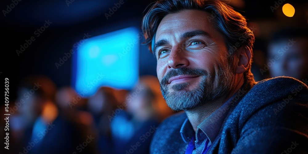 A man with a beard and glasses is smiling at the camera