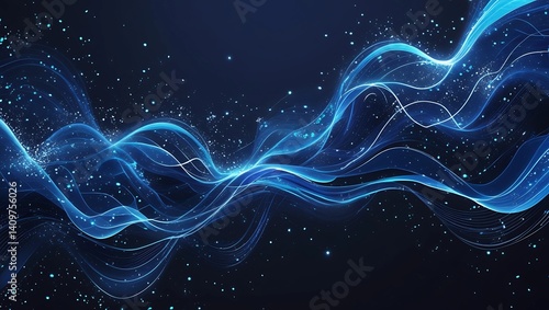 Glowing blue energy waves with dynamic flowing lines on a deep black background, radiating cosmic energy and fluid motion – high contrast, futuristic atmosphere, abstract digital 4K artwork.