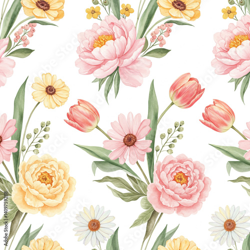 Seamless Watercolor Floral ...