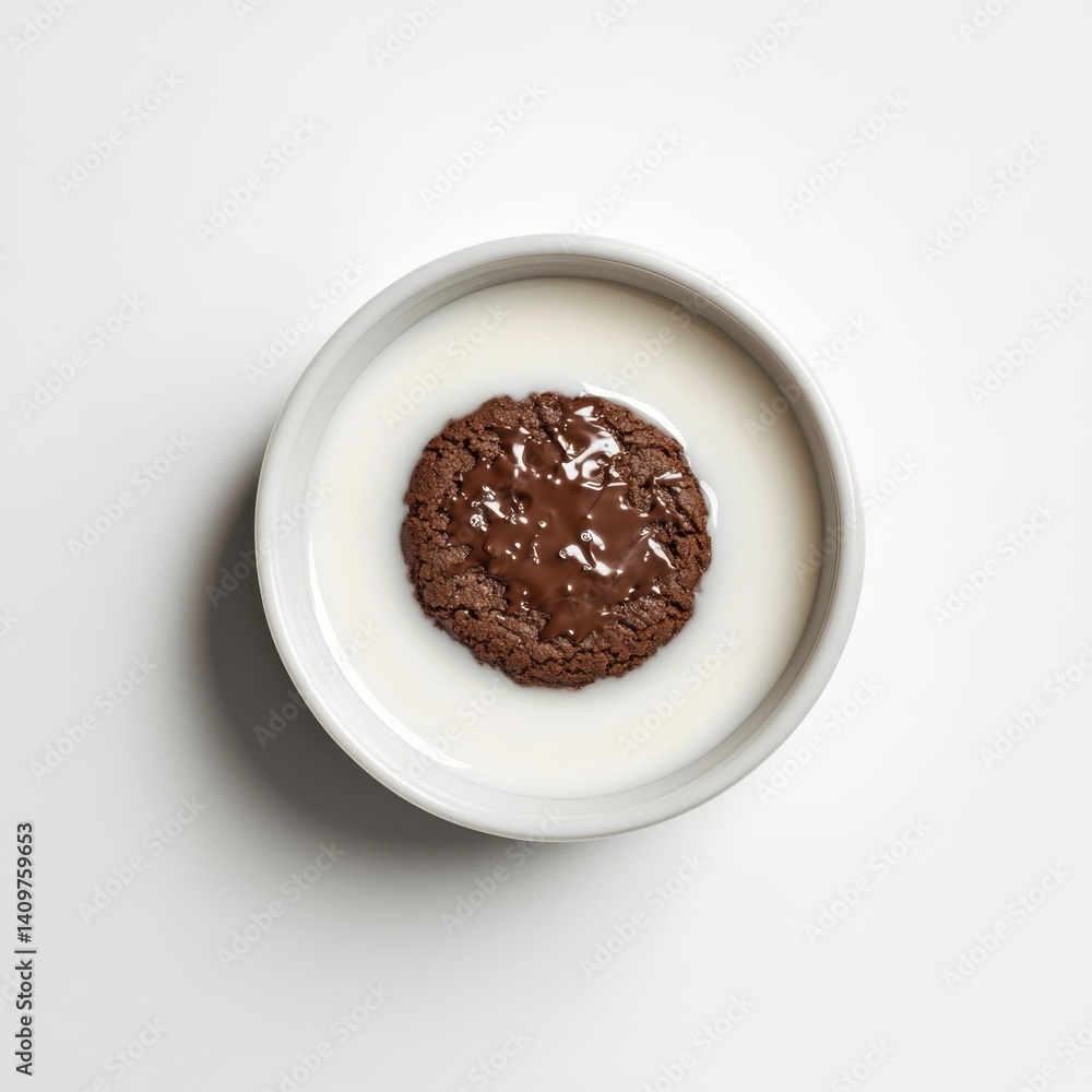 Chocolate Cookie Dipping in Milk on White Background