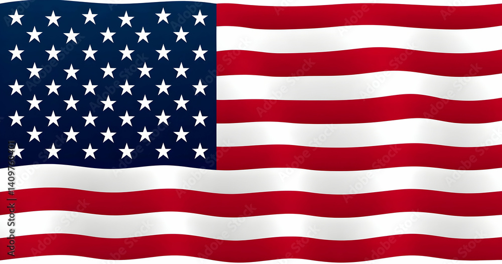 Fototapeta premium Waving American flag representing patriotism and freedom. The stars and stripes symbolize the United States' values and unity.