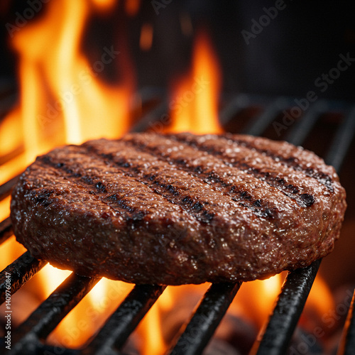 Juicy Beef Burger Patty Gri...