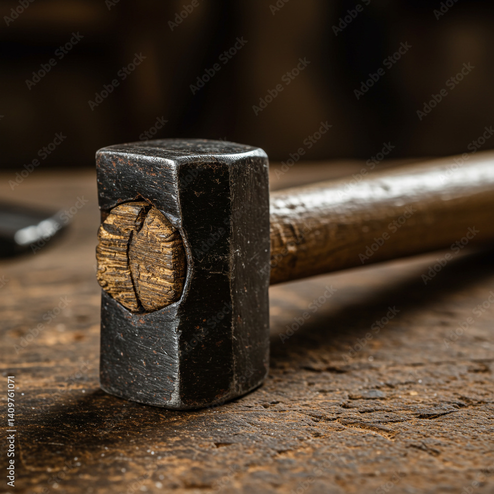 Textured Hammer Head on Rustic Wood Close Up Textured Hammer Head on Rustic Wood Close Up