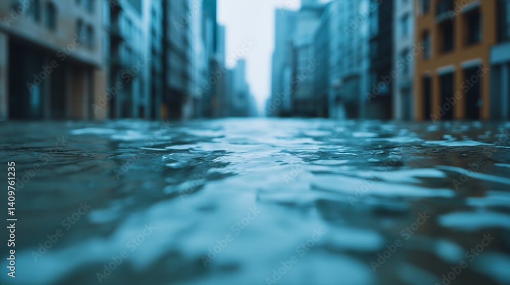 Obraz premium City Street Flooded with Water Urban Flood Scene Deep Water Close Up