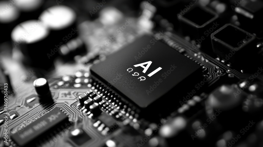 Close-up of Microchip with AI Technology in Black and White Close-up of Microchip with AI Technology in Black and White