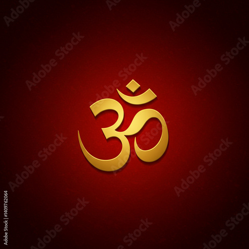 Gold Om Symbol on Dark Red ...