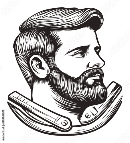 Detailed Woodcut Portrait of a Bearded Man with Stylish Hair