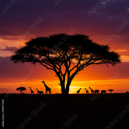 Dramatic African Sunset Sil...