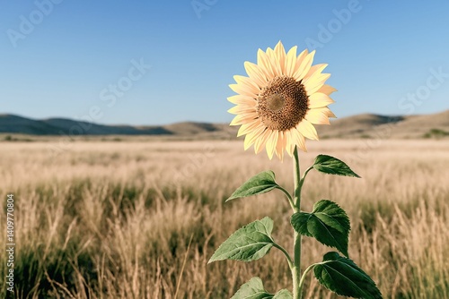 Single Sunflower in a Vast Savanna Landscape